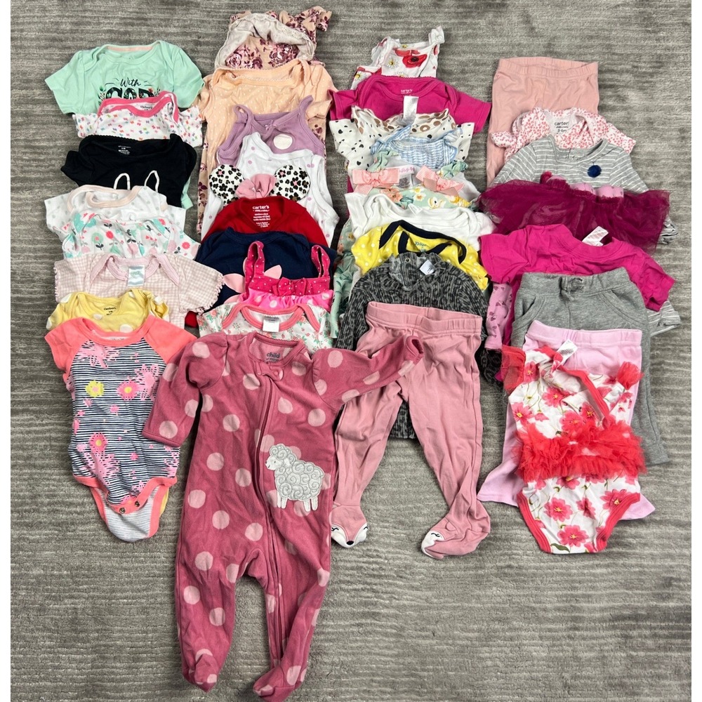 Lot of 34 Girls Clothing Size 3-6M Carters Old Navy Gerber Baby Bodysuits Dress